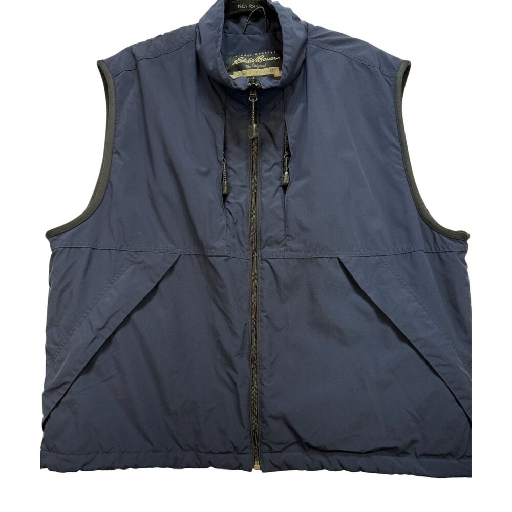 Eddie Bauer Mens Warm Windproof Vest Jacket Sze L Navy Blue Fleece Lined Pockets